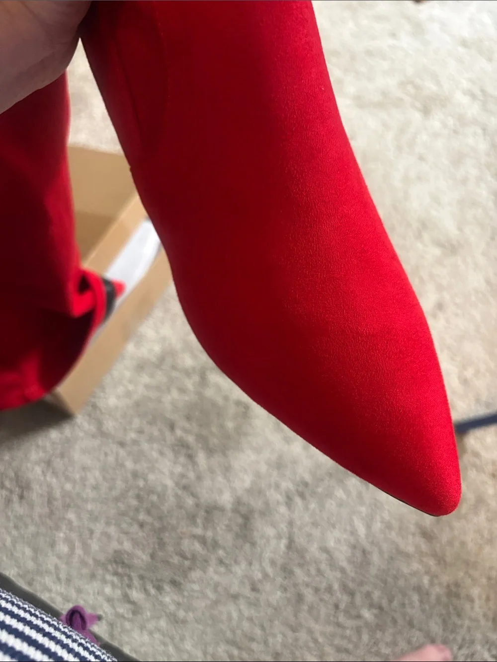 Elizabeth Tang cherry Red Over-the-Knee Stiletto Boot with Pointed Toe size 7.5